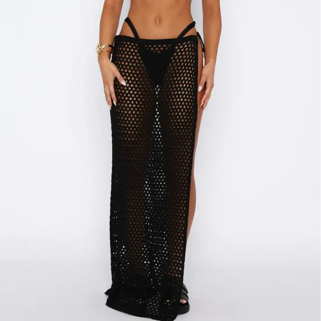 Women's Beach Sun Protection Hollow Out See through High Slit Skirt Black - Shop at LoveMi
