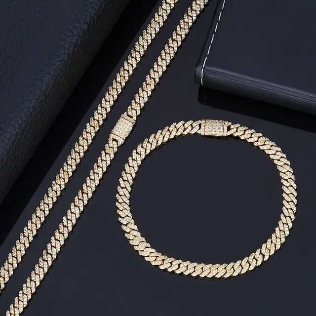 6mm Single Row Full Diamond Cuban Link Chain Zircon Necklace Golden Width 6Mm - Shop at LoveMi
