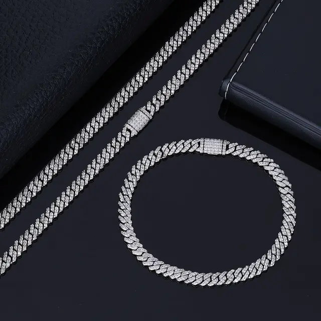 6mm Single Row Full Diamond Cuban Link Chain Zircon Necklace Platinum Width 6Mm - Shop at LoveMi