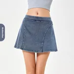 Spring And Summer High Elastic Fake Two Pieces Denim Yoga Skirts - Smalt