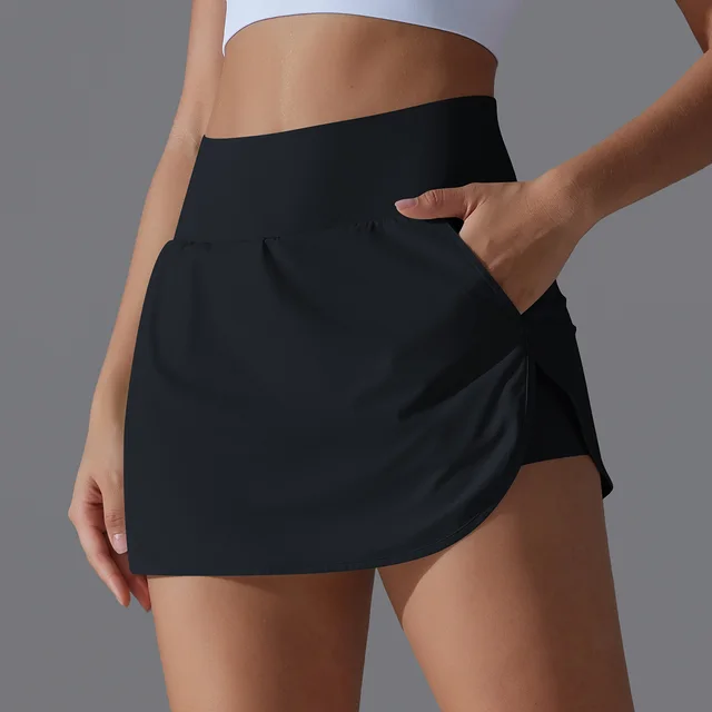 New Fake Two piece Inner Wear Nude Feel Slim Fit Slimming Exercise Skirt Black - Shop at LoveMi