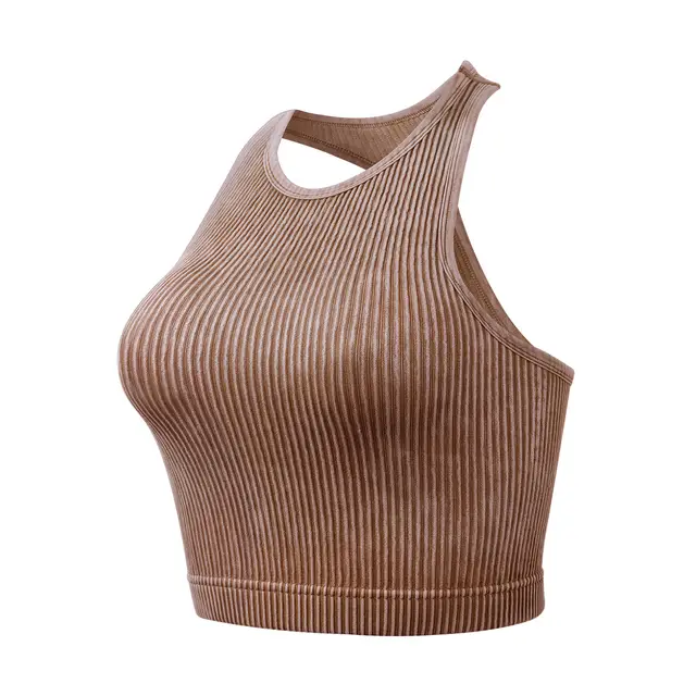 Women's Solid Color Short Thread Beauty Back Yoga Vest Dark Brown - Shop at LoveMi