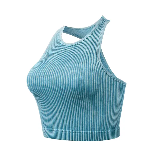 Women's Solid Color Short Thread Beauty Back Yoga Vest Peacock Blue - Shop at LoveMi