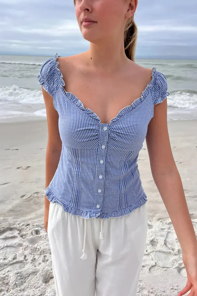 American Ballet Style Ruffled T shirt Light Blue - Shop at LoveMi