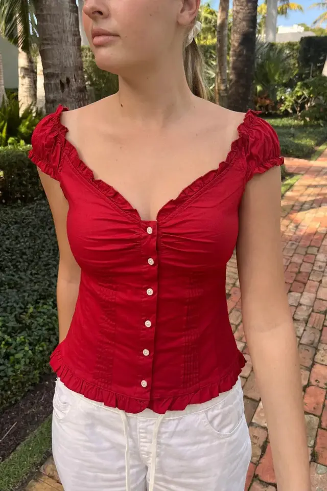 American Ballet Style Ruffled T shirt Red - Shop at LoveMi