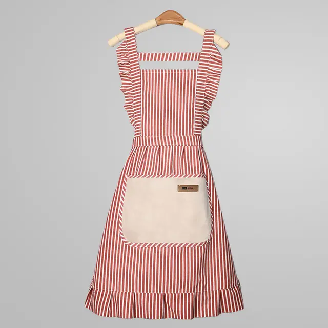 Cotton Apron Summer Breathable Household Kitchen Cooking Canvas Floral Apron Red - Shop at LoveMi
