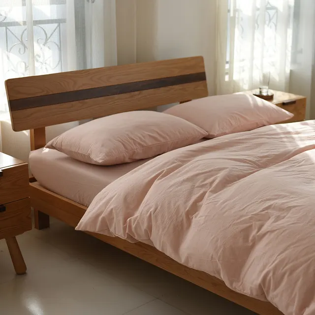 Japanese Solid color Simple Dormitory Yarn dyed Washed Cotton Four piece Set Light Pink - Shop at LoveMi