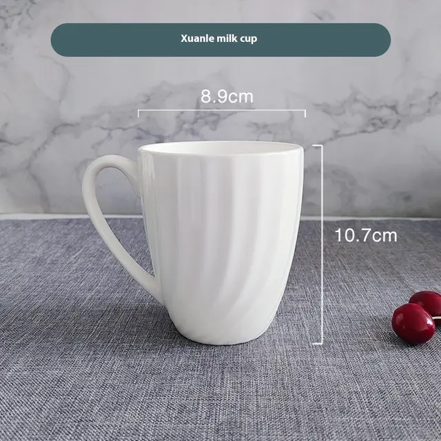 Pure White Minimalist Relief Ceramic Cup Xuanle Milk Cup - Shop at LoveMi