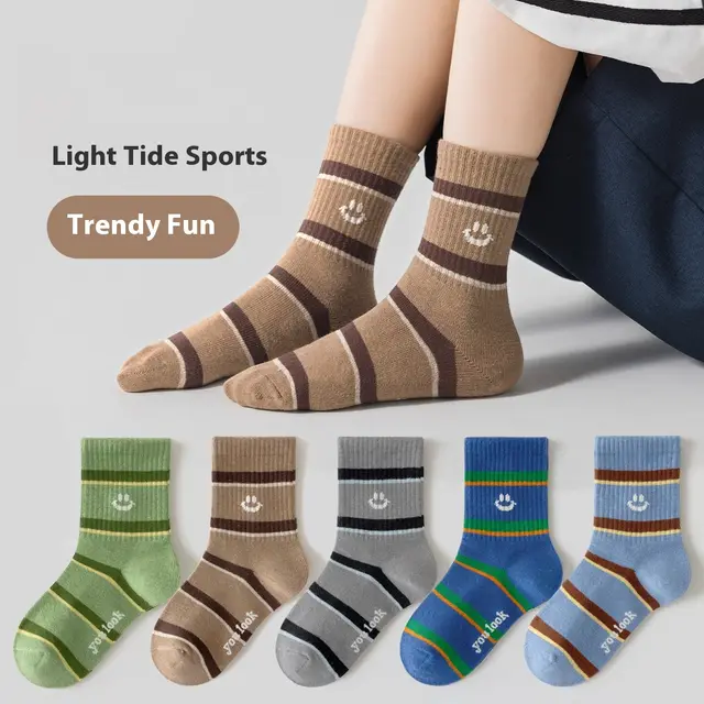 Girls' Pure Cotton Deodorant Mid calf Socks 8061 5Pairs - Shop at LoveMi