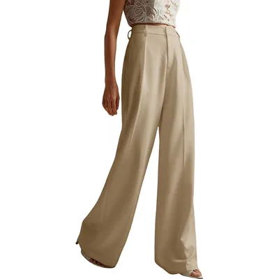 Women's Casual Loose Straight Business Commute Wide Leg Pants Beige - Shop at LoveMi