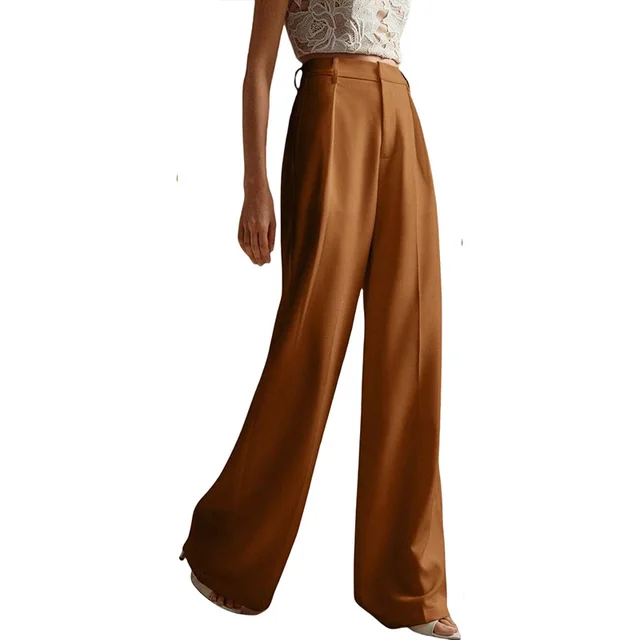 Women's Casual Loose Straight Business Commute Wide Leg Pants Caramel Color - Shop at LoveMi