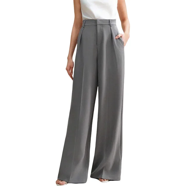 Women's Casual Loose Straight Business Commute Wide Leg Pants Light Gray - Shop at LoveMi
