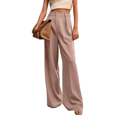 Women's Casual Loose Straight Business Commute Wide Leg Pants Lotus Root Starch L - Shop at LoveMi