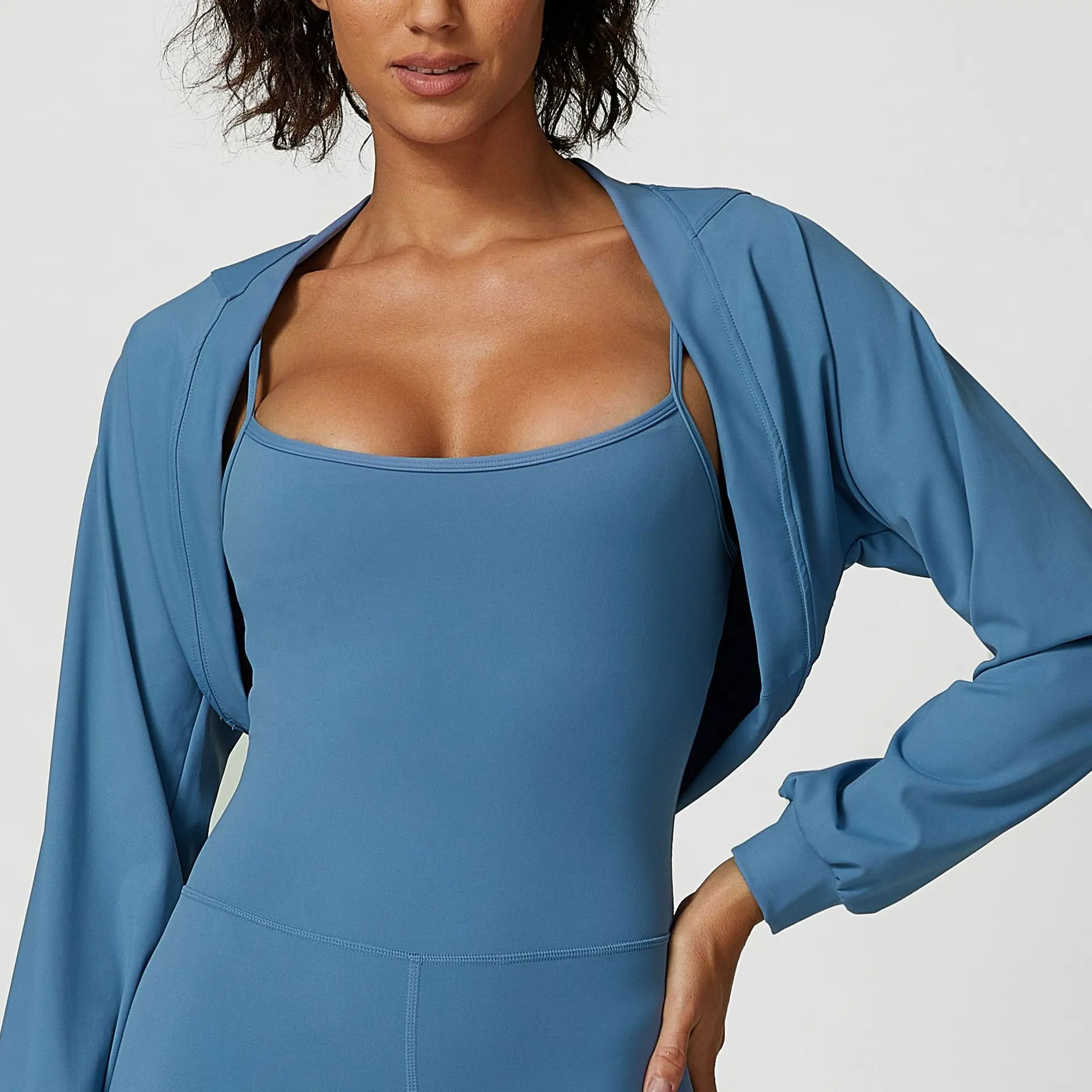 Small Shawl Sports Yoga Sun Protection Top - Force Blue
