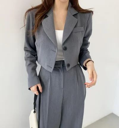 Small Business Suit Coat High Waist Straight Women's Casual Pants Gray - Shop at LoveMi