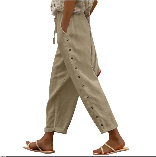 Women's Pants Elastic Waist Loose Casual Cropped Trousers Camel - Shop at LoveMi