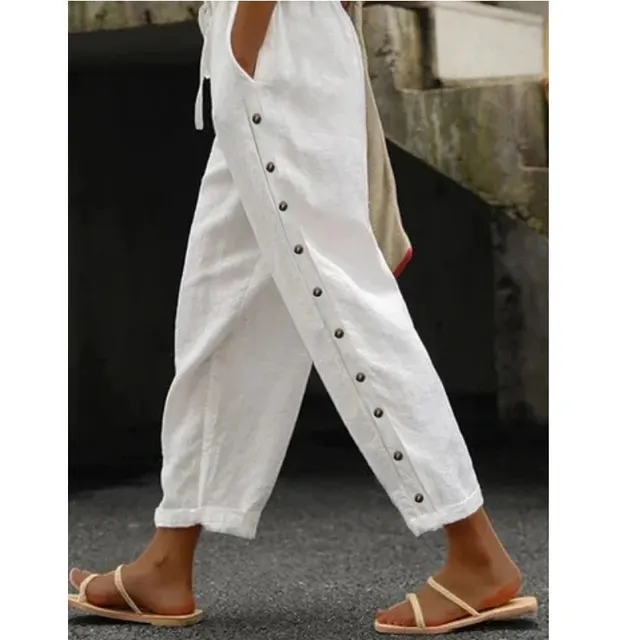 Women's Pants Elastic Waist Loose Casual Cropped Trousers White - Shop at LoveMi