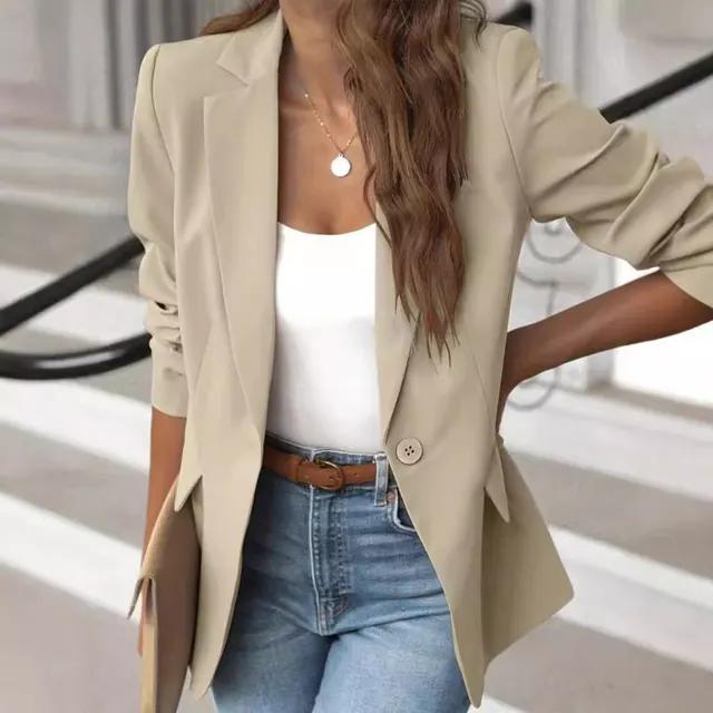Long Sleeve Solid Color Small Suit One Button Jacket Khaki - Shop at LoveMi