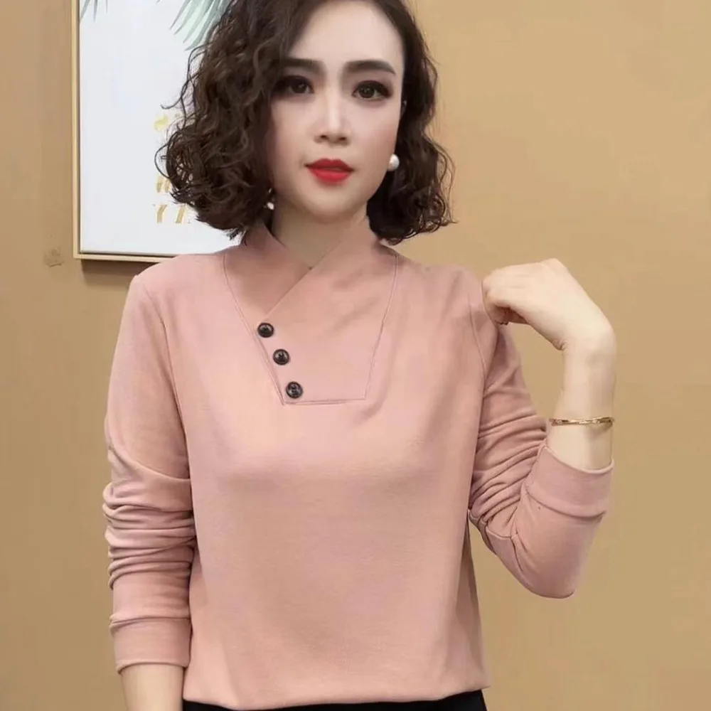 Warm All-matching Elegant Bottoming Shirt Top - Pink - View 1