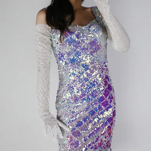 Sequined Sleeve Cover Lace Mesh Specialty Matte Milky White - Shop at LoveMi
