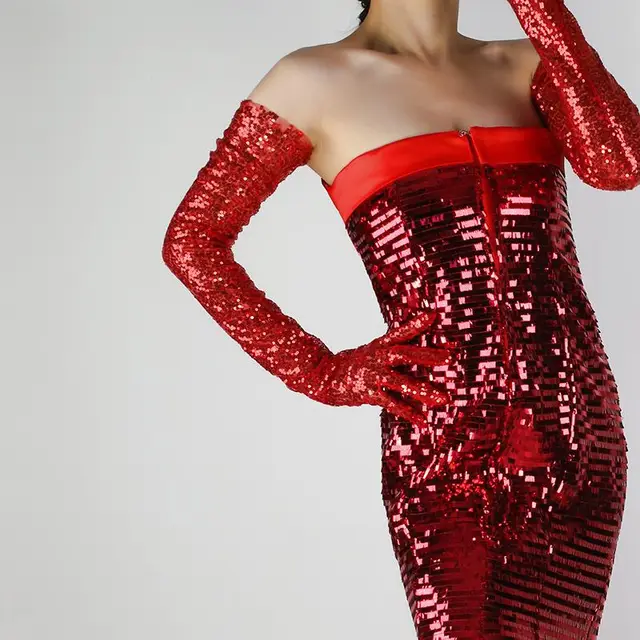 Sequined Sleeve Cover Lace Mesh Specialty Red - Shop at LoveMi