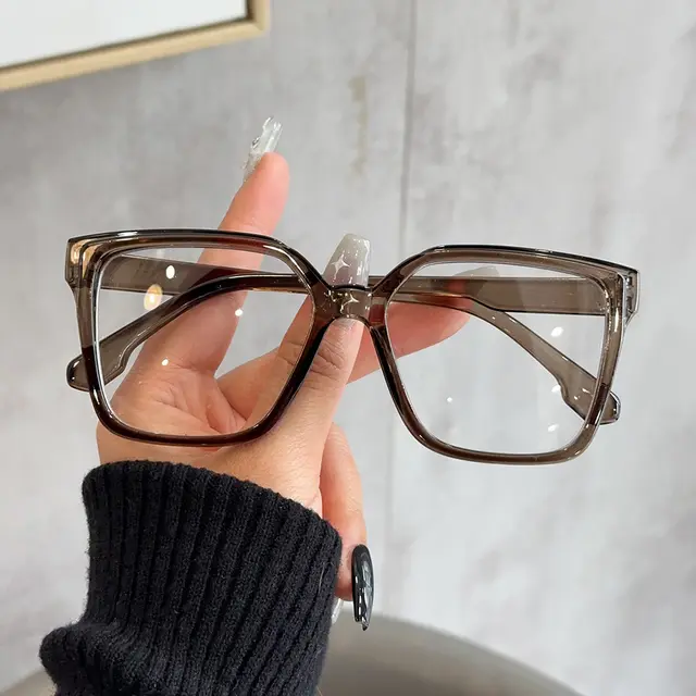 Face looking Small Frame Glasses Tea Gray Frame White Flat - Shop at LoveMi