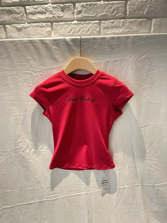 Round Neck Printed Short Sleeved Red Red - Shop at LoveMi