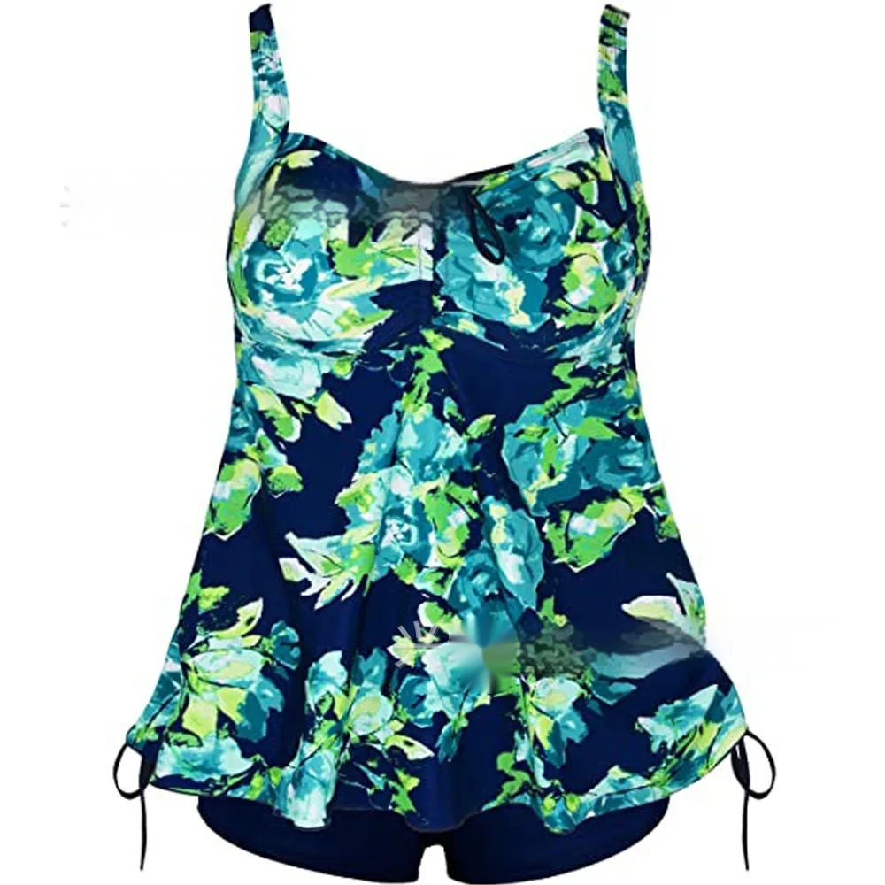 Plus-sized Plus Size Swimming Suit - Green Flower