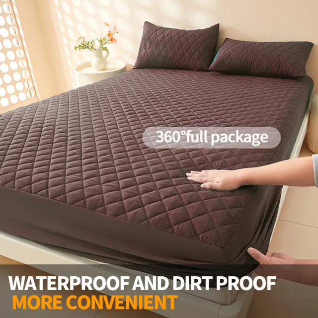 PTU Waterproof Cotton Fitted Sheet Moisture proof Anti dirty Bedspread Brown - Shop at LoveMi