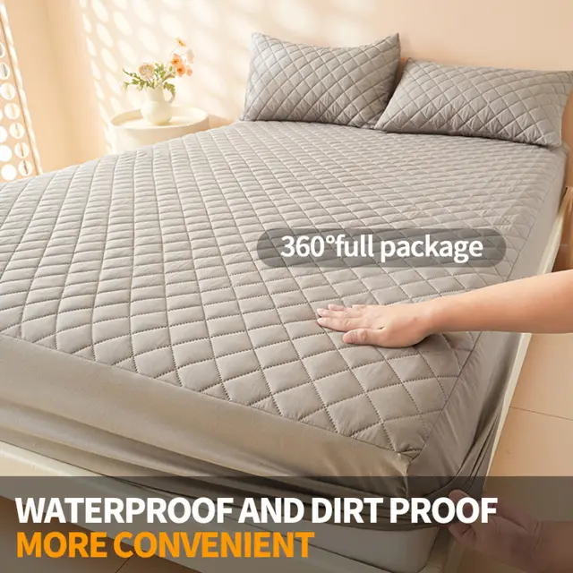 PTU Waterproof Cotton Fitted Sheet Moisture proof Anti dirty Bedspread Gray - Shop at LoveMi