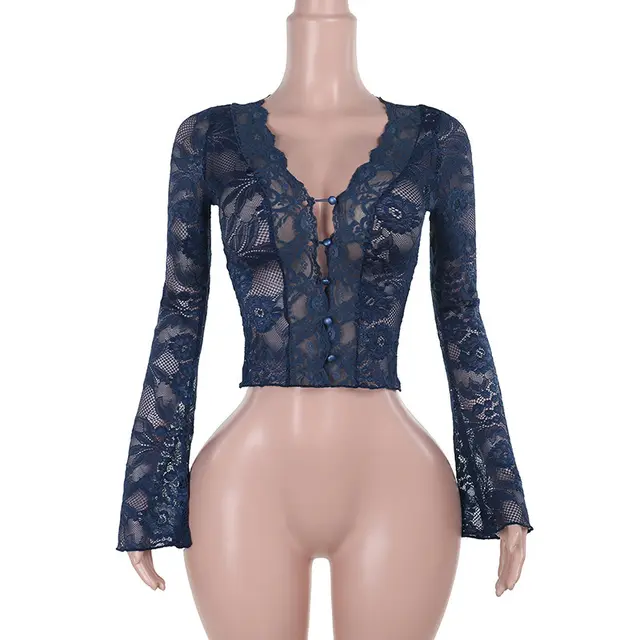 European And American Elegant Lace Top For Women Blue - Shop at LoveMi