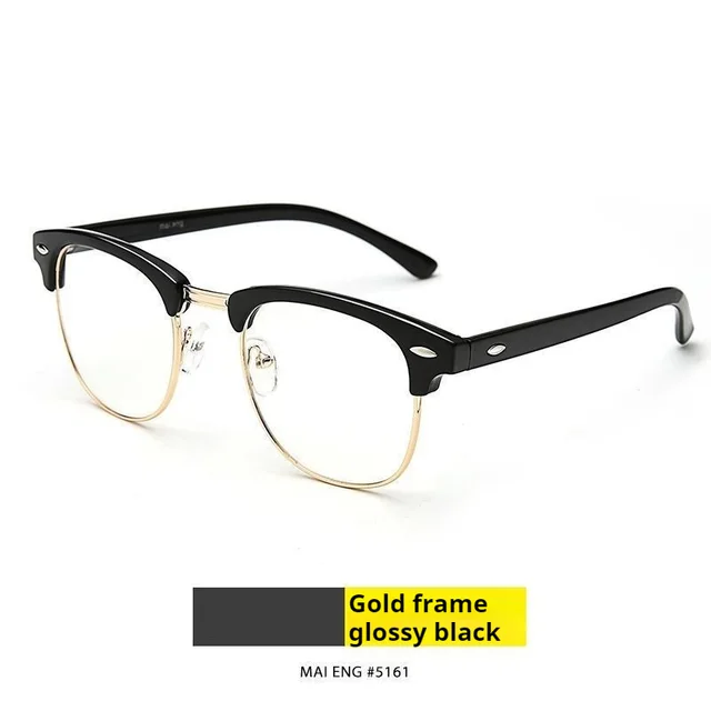 Simple Black Semi rimless Myopia Glasses Gold - Shop at LoveMi