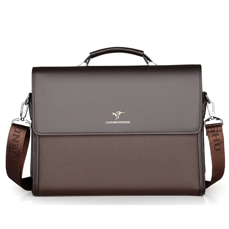 Men's Horizontal Leather Portable Briefcase Brown - Shop at LoveMi