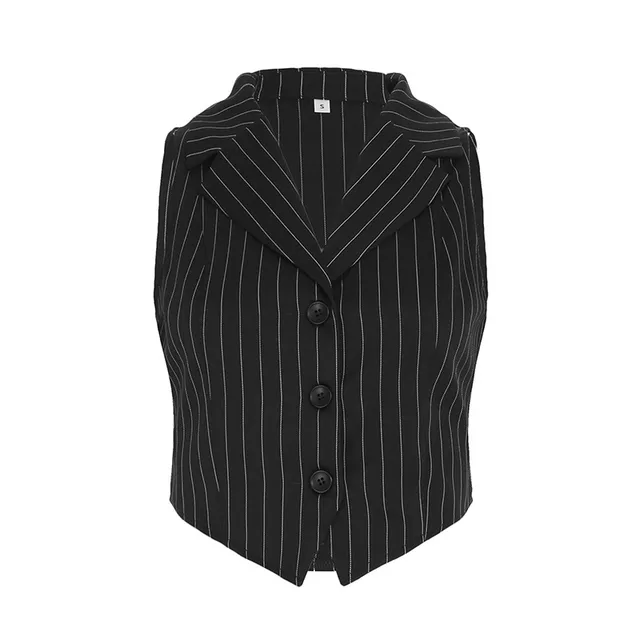 Suit Collar Breasted Striped Vest Commuter Low Waist Pants Suit Black Top - Shop at LoveMi