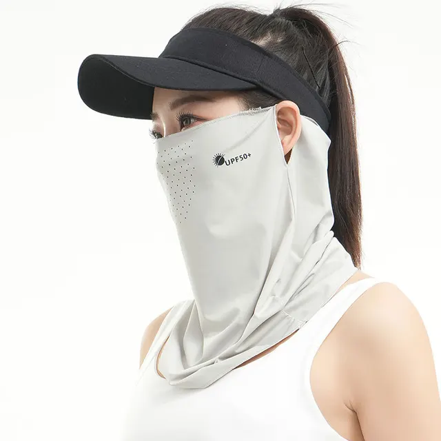 Mask Female Riding UV Protection Neck Ear Hanging Breathable Mask Light Gray - Shop at LoveMi
