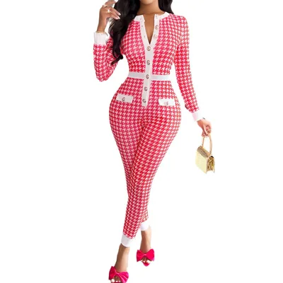 Autumn And Winter European And American Women's Clothing Tight Jumpsuit Pink - Shop at LoveMi
