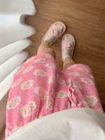 Cute Cat Print Pajama Pants Women's Plus Size Loose Casual Pants - Circle Cat Shorts-2Xl