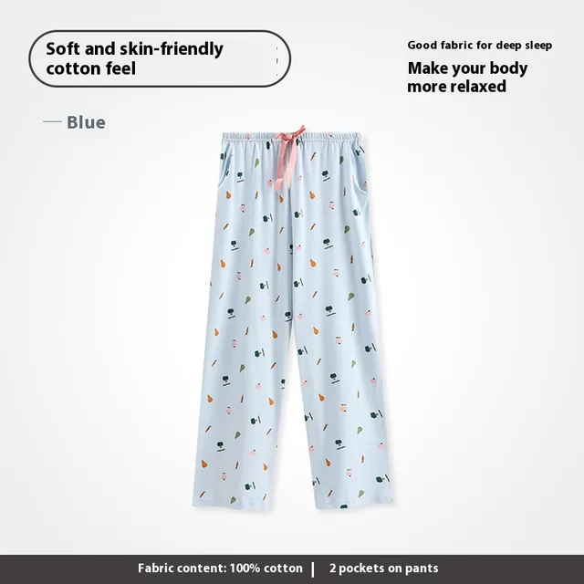 Pajama Pants Women's Cotton Loose Plus Size Casual Pants P98112089 Blue - Shop at LoveMi