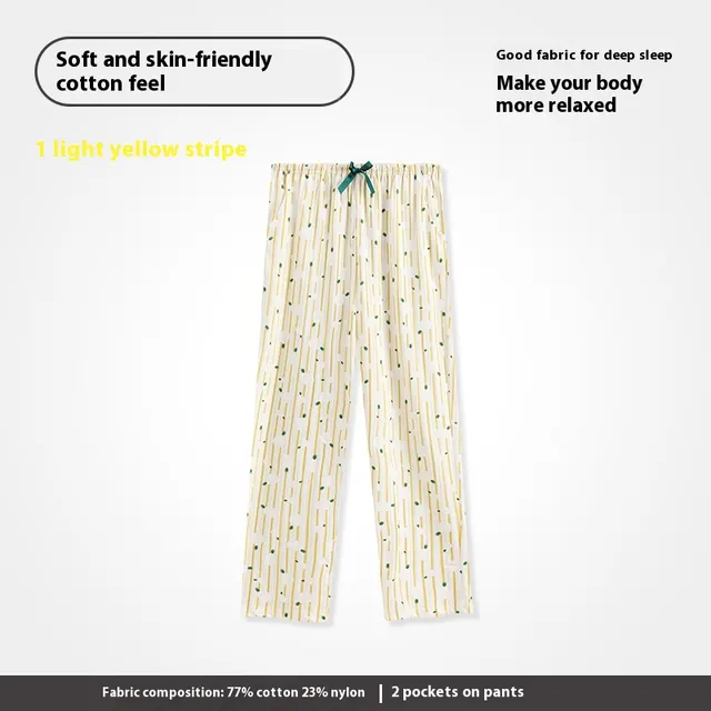 Pajama Pants Women's Cotton Loose Plus Size Casual Pants P98112092 Light Yellow Stripe - Shop at LoveMi