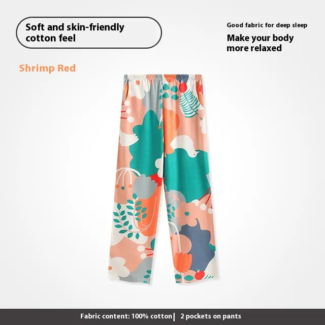 Pajama Pants Women's Cotton Loose Plus Size Casual Pants P98133285 Shrimp Red - Shop at LoveMi
