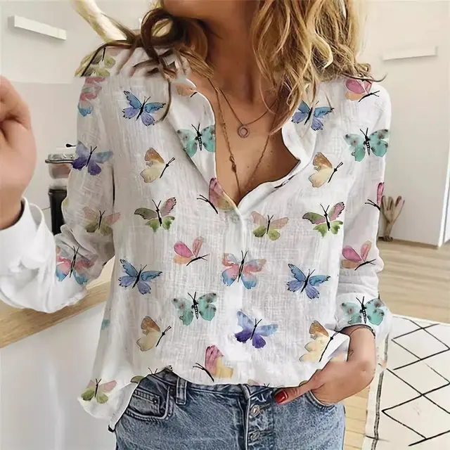 Women's Digital Printed Butterfly Floral Shirt White - Shop at LoveMi