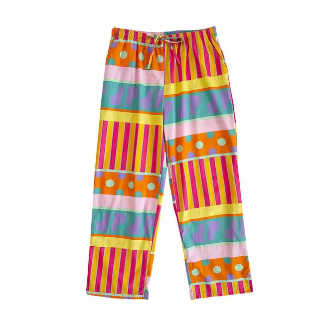 Retro Loose Plus Size Casual Pajamas Cotton Home Wear Orange Pants - Shop at LoveMi