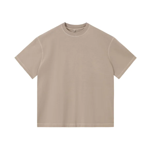 Women's Pure Color Pure Cotton Partial Distressed Short Sleeve Khaki - Shop at LoveMi