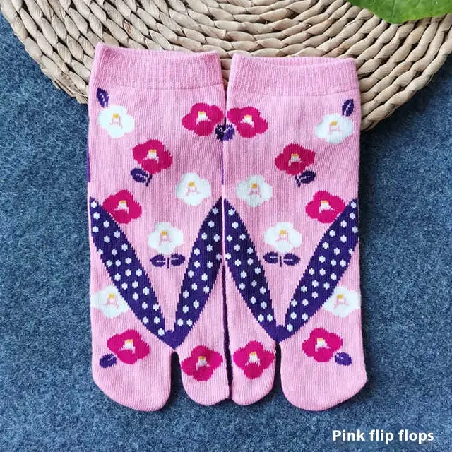 Two toe Socks Split Toe Women's Cotton Socks Pink Small Flower - Shop at LoveMi