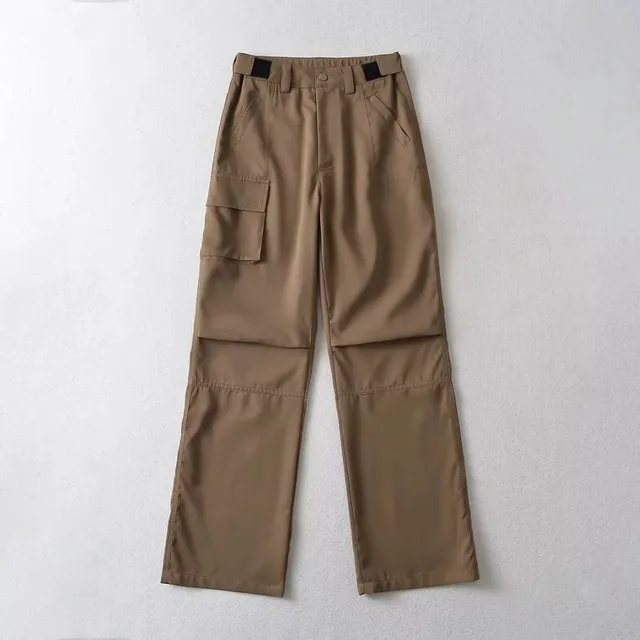 Adjustable Velcro Overalls Pocket Loose Casual Pants Brown - Shop at LoveMi