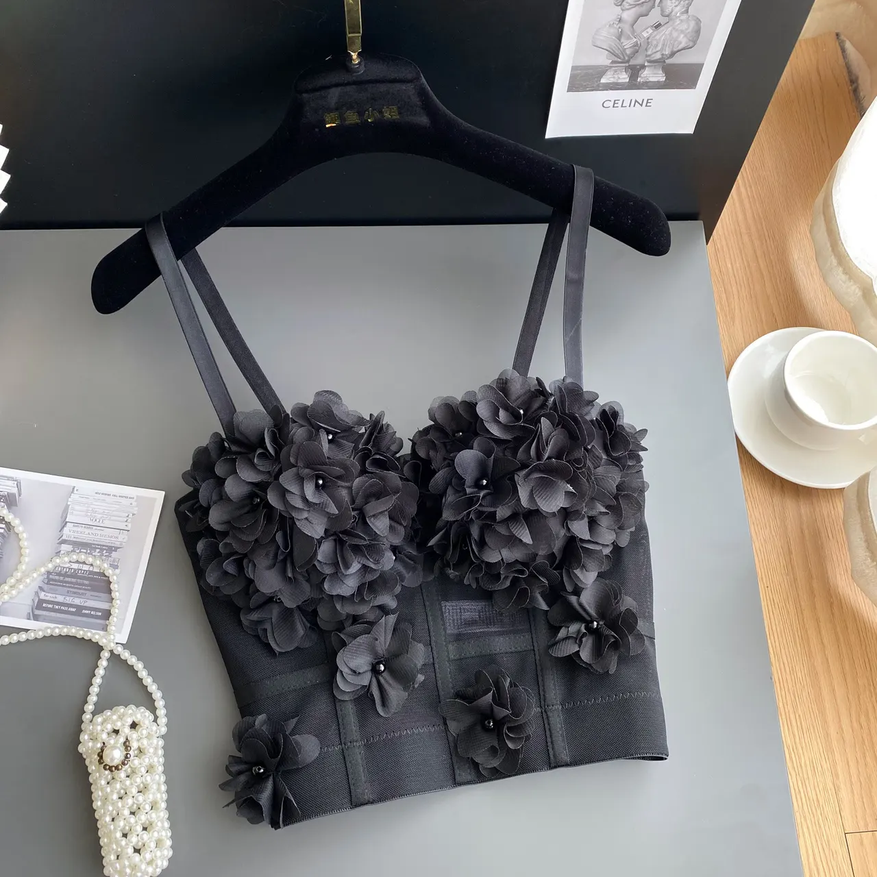 Fashion Three-dimensional Flower Camisole Women - Black