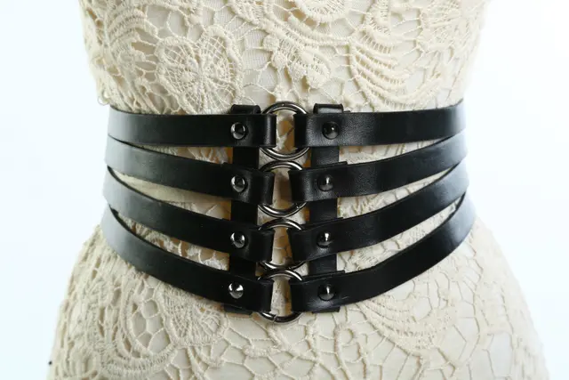 Women's Rivet Leather Waist Single Ring Belt Black - Shop at LoveMi