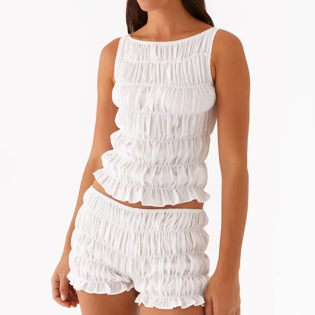 Women's Clothing Vacation Seaside Sleeveless Midriff baring Suit White - Shop at LoveMi