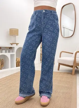 Denim Trousers Love Crochet Wash Straight - Blue