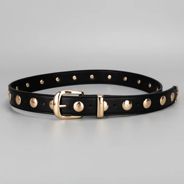 Trendy All match Women's Jeans Belt Fashion Black Gold Rivet - Shop at LoveMi